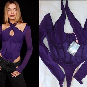 Angharad Grape Halterneck Corset Bodysuit / House of cb Purple Bodysuit